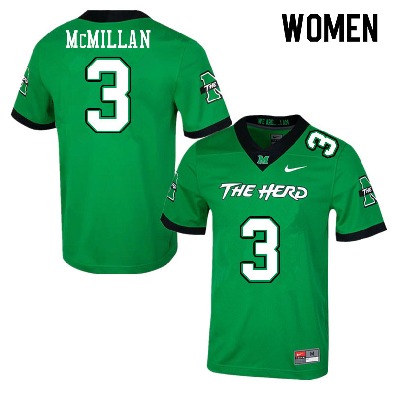Women #3 Caleb McMillan Marshall Thundering Herd College Football Jerseys Sale-Green - Click Image to Close